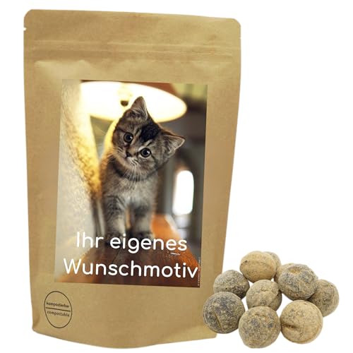 Deine Naschbox | Naschbeutel mit eigenem Motive | kompostierbar | Größe S | gefüllt mit 150g würzigen harten Salmiak Lakritz Bällen - Gelatinefrei von PE ÄM