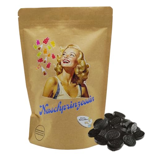 Deine Naschbox | Naschbeutel mit tollen Motiven | kompostierbar | Größe M | gefüllt mit 450g aromatisch würzigen doppelt gesalzenen Lakritz Ovalen von PE ÄM