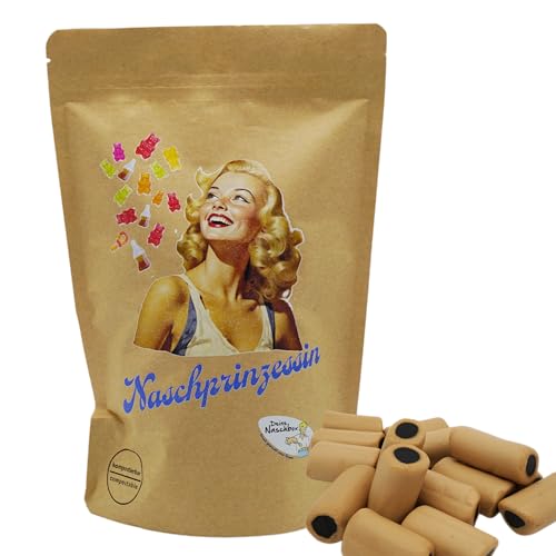 Deine Naschbox | Naschbeutel mit tollen Motiven | kompostierbar | Größe M | gefüllt mit 450g aromatischen Karamell Lakritz Rocks - Süßlakritzkonfekt von PE ÄM