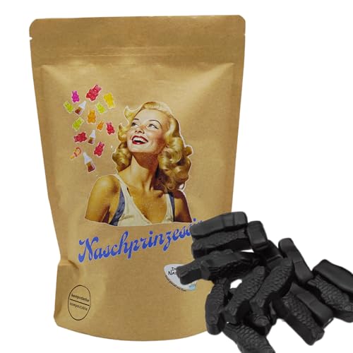 Deine Naschbox | Naschbeutel mit tollen Motiven | kompostierbar | Größe M | gefüllt mit 450g würzigen Salzlakritz Fischen extra stark - Aromatisch von PE ÄM