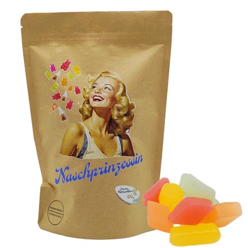 Deine Naschbox | Naschbeutel mit tollen Motiven | kompostierbar | Größe M | gefüllt mit 450g zuckerfreiem Weingummi - Fruchtig nach englischer Art von PE ÄM