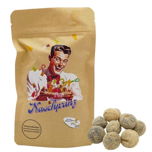 Deine Naschbox | Naschbeutel mit tollen Motiven | kompostierbar | Größe S | gefüllt mit 150g würzigen harten Salmiak Lakritz Bällen - Gelatinefrei Deine Naschbox | Naschbeutel mit tollen Motiven | kompostierbar | Größe S | gefüllt mit 150g würzigen harten Salmiak Lakritz Bällen - Gelatinefrei von PE ÄM