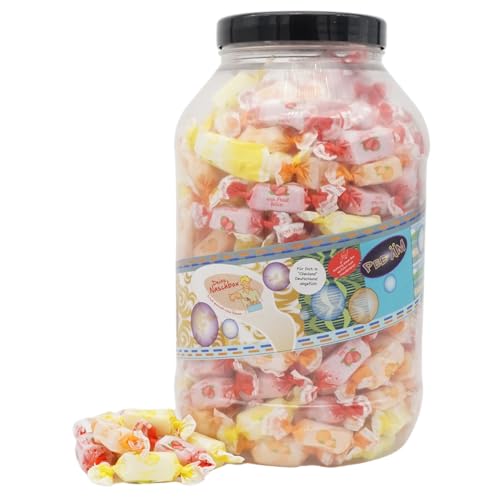 Deine Naschbox | Zuckerfreie Fruchtsaft-Toffees | 1,5kg Big Pot | XXL Fruchtbonbon Großpackung - Kaubonbons - Zitrone Orange & Erdbeer Geschmack von PE ÄM