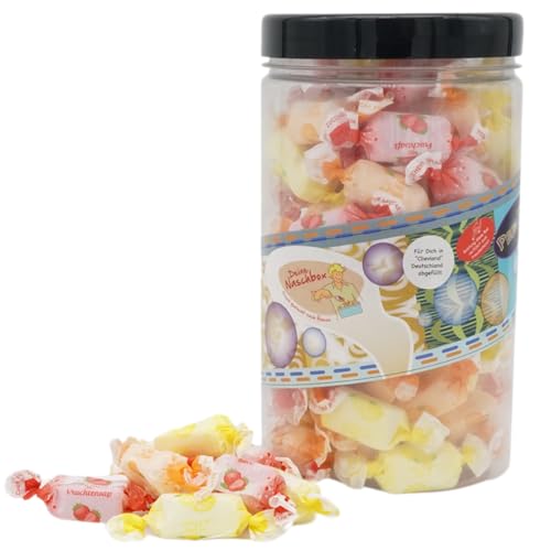 Deine Naschbox | Zuckerfreie Fruchtsaft-Toffees | 500g Pot | XL Fruchtbonbon Großpackung - Kaubonbons - Zitrone Orange & Erdbeer Geschmack Deine Naschbox | Zuckerfreie Fruchtsaft-Toffees | 500g Pot | XL Fruchtbonbon Großpackung - Kaubonbons - Zitrone Orange & Erdbeer Geschmack von PE ÄM
