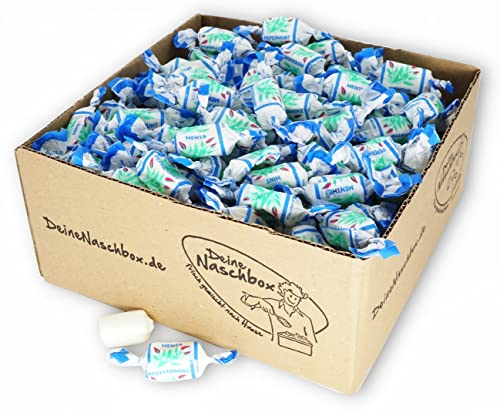Deine Naschbox | Zuckerfreie Pfefferminz Toffees | 1,25kg lose im Karton | XXL Vorrat Packung - Minz Toffee Geschmack - ohne zusätzliche Umverpackung von PE ÄM