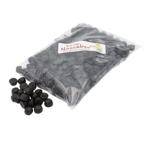 Deine Naschbox | Zuckerfreie Süße Lakritz Drops | 1kg Nachfüllbeutel | Minimale Verpackung 100% recyclebar - XL Packung - Gelatinefrei - Softe Bollen von PE ÄM