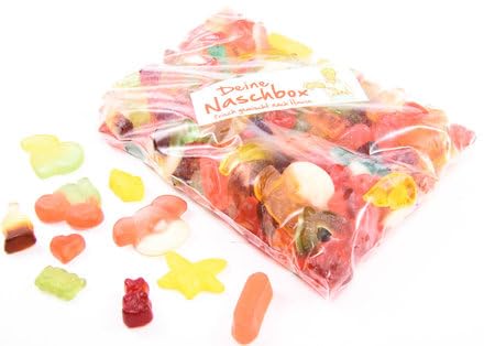 Deine Naschbox | Zuckerfreier Frucht & Weingummi Mix | 1kg Nachfüllbeutel | Minimale Verpackung 100% recyclebar - Großpackung - 10 Sorten - Bunter Mix Deine Naschbox | Zuckerfreier Frucht & Weingummi Mix | 1kg Nachfüllbeutel | Minimale Verpackung 100% recyclebar - Großpackung - 10 Sorten - Bunter Mix von PE ÄM