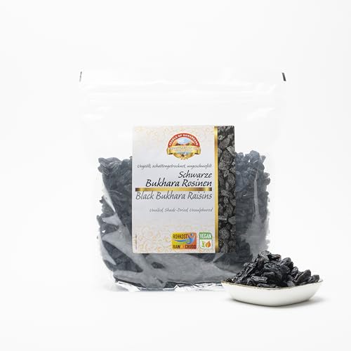 Pearls Black Bukhara Rosinen 1kg - Edle schwarze Rosinen - ungeölt, ungeschwefelt und in Rohkost-Qualität von PEARLS OF SAMARKAND TREASURES OF THE SILK ROAD