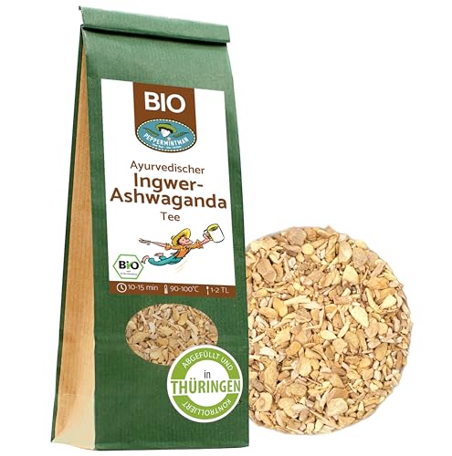 BIO Ingwer-Ashwagandha-Tee 1000g - Heiß & Kalt für Jung & Alt - hocharomatischer Ingwer Ashwagandha Tee - laborgeprüft - PEPPERMINTMAN von PEPPERMINTMAN Oliver Neye - Jena / Germany