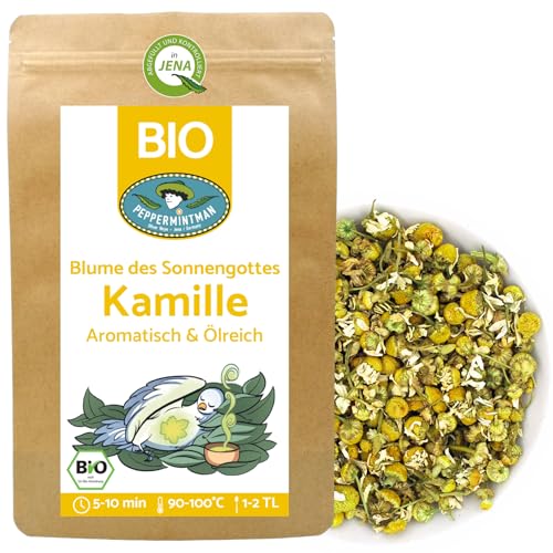 Bio Kamillentee 150g - ganze Kamillenblüten - aromastark und ölreich - direkt vom europäischen Familienbetrieb - PEPPERMINTMAN von PEPPERMINTMAN Oliver Neye - Jena / Germany