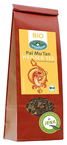 Bio Pai Mu Tan 100g - Weißer Tee - mit honigsüßem & erfrischenden Aroma - aus dem traditionellen 'Goldenen Dreieck' von einem chinesischen Familienbetrieb - PEPPERMINTMAN von PEPPERMINTMAN Oliver Neye - Jena / Germany