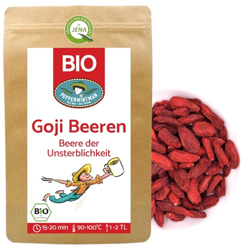 Bio Goji Beeren - Getrocknet, Premium Qualität, ohne Zusatzstoffe, Superfood "Beere der Unsterblichkeit" für Smoothies, Müsli & Snacks I PeppermintMan (250g, Bio Goji) von PEPPERMINTMAN Oliver Neye - Jena / Germany