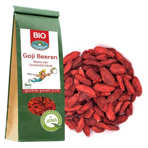 Bio Goji Beeren - Getrocknet, Premium Qualität, ohne Zusatzstoffe, Superfood "Beere der Unsterblichkeit" für Smoothies, Müsli & Snacks I PeppermintMan (60g, Bio Goji) von PEPPERMINTMAN Oliver Neye - Jena / Germany