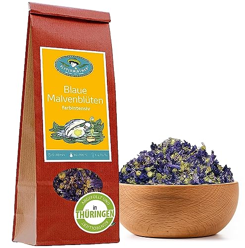 Blaue Malvenblüten für Kräutertee – Tee färbt sich 1-5 Minuten blau – PeppermintMan – Papiertüte (60g) von PEPPERMINTMAN Oliver Neye - Jena / Germany