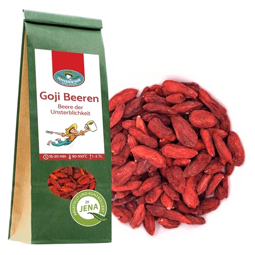 PEPPERMINTMAN Goji Beeren getrocknet – Süßer und fruchtiger Geschmack – Bocksdornfrucht, Wolfsbeere, Glücksbeere (60g) von PEPPERMINTMAN Oliver Neye - Jena / Germany