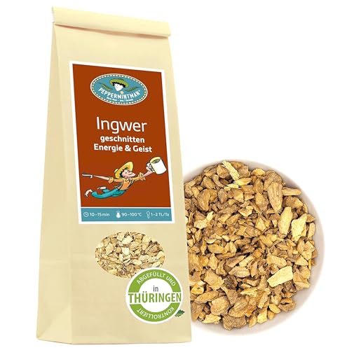 Ingwer Tee 60g - Pure Ingwerwurzel - Ayurvedischer Vitalitätstee - traditionell - erfrischend - leichte Schärfe - für Körper und Geist - PEPPERMINTMAN von PEPPERMINTMAN Oliver Neye - Jena / Germany