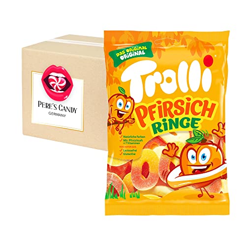 1,05 kg • Trolli • Pfirsichringe Fruchtgummi 7er Pack (7 x 150 g) • von Pere's Candy® Box mit Geschenk von PERE’S CANDY