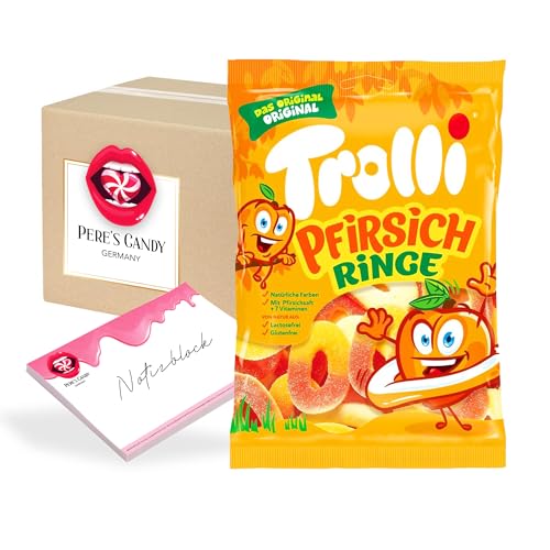 Pere's Candy Bundle für Trolli Pfirsichringe Fruchtgummi 7erPack (7 x 150 g) + Pere's Candy Notepad DIN A7-25 Blatt von PERE’S CANDY