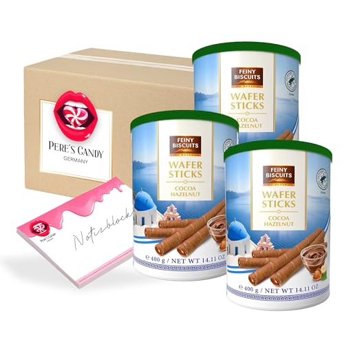 Pere's Candy® Bundle für 1,2 kg • Haselnuss Wafer Sticks • Waffelröllchen mit Kakao-Haselnusscreme 3erPack (3 x 400 g) + Pere's Candy Notepad DIN A7-25 Blatt von PERE’S CANDY
