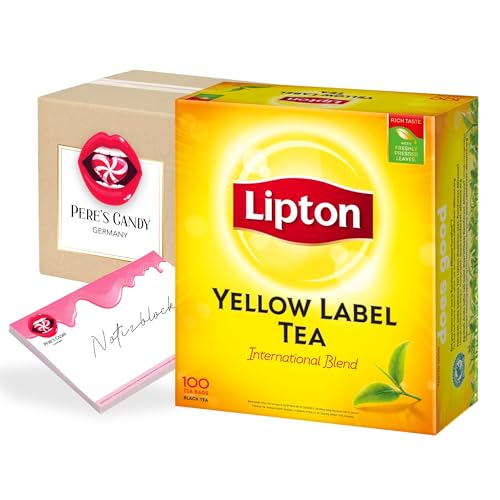 Pere's Candy Bundle für 1 Packung 100 Stück Teebeutel (2 g) Lipton Yellow Label Tee - Schwarztee + Pere's Candy Notepad DIN A7-25 Blatt von PERE’S CANDY