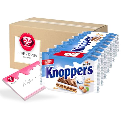 Pere's Candy® Bundle für 1 x 200 g Knoppers 8er Waffelschnitten mit Milch- und Nougatcreme-Füllung + Pere's Candy Notepad DIN A7-25 Blatt von PERE’S CANDY
