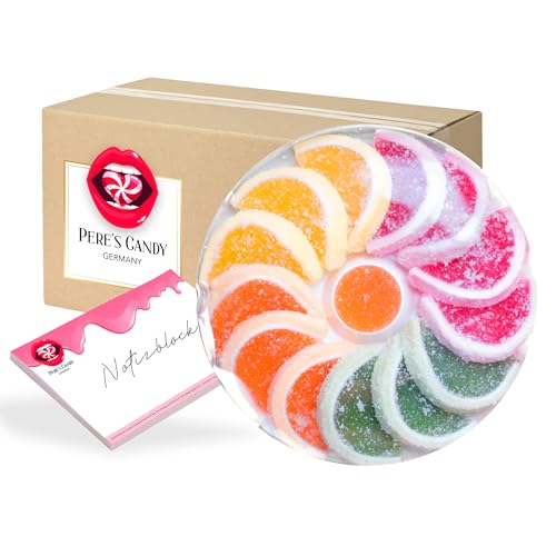 Pere's Candy Bundle für 1 x 200g Makarena Geleespalten intensivem Frucht-Geschmack gezuckerten Gelee-Scheiben + Pere's Candy Notepad DIN A7-25 Blatt von PERE’S CANDY