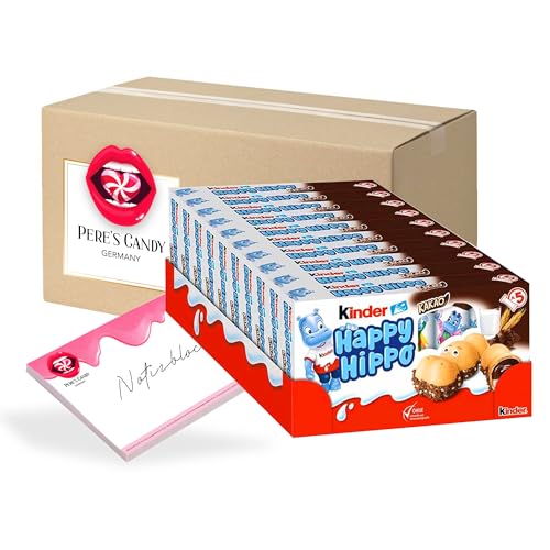 Pere's Candy® Bundle für 10er Pack (10 x 5er Multipack) Kinder Happy Hippo KAKAO geschmack + Pere's Candy Notepad DIN A7-25 Blatt von PERE’S CANDY