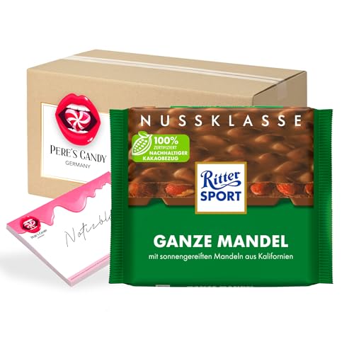 Pere's Candy Bundle für 11 x 100 g Ganze Mandel Vollmilch-Schokolade mit ganzen Mandeln + Pere's Candy Notepad DIN A7-25 Blatt von PERE’S CANDY