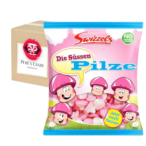 12 Beutel (12 x 100g) Süße Pilze - Schaumzuckerpilze - Erdbeergeschmack mit Geschenk von Pere's Candy von PERE’S CANDY