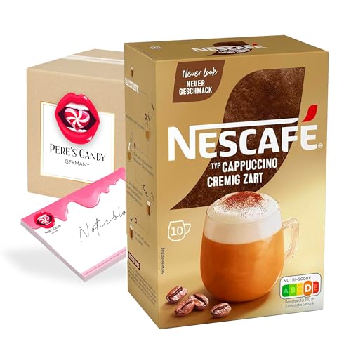 Pere's Candy® Bundle für 12 x 10 Sticks(à 14g) NESCAFÉ Cappuccino Cremig Zart Getränkepulver aus löslichem Bohnenkaffee + Pere's Candy Notepad DIN A7-25 Blatt von PERE’S CANDY