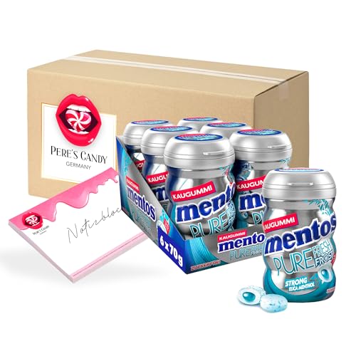 19,99€ inkl. USt (47,60€/kg) Mentos Pure Fresh Frost Kaugummi (6 x 70g) zuckerfreie Chewing Gum Dragees & flüssiger Füllung von Pere's Candy® mit Geschenk notepad - Bundle von PERE’S CANDY