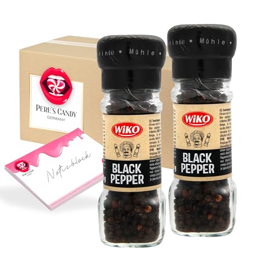 Pere's Candy Bundle für 2 x Gewürzmühle Pfeffer schwarz 50g Gewürzzubereitung + Pere's Candy Notepad DIN A7-25 Blatt von PERE’S CANDY