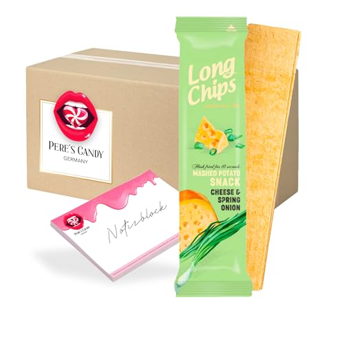 Pere's Candy Bundle für 20 x 75 g Long Chips Kartoffelchips Käse- und Frühlingszwiebel + Pere's Candy Notepad DIN A7-25 Blatt von PERE’S CANDY