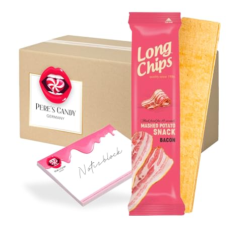 Pere's Candy Bundle für 20 x 75 g Long Chips Kartoffelchips mit Bacon + Pere's Candy Notepad DIN A7-25 Blatt von PERE’S CANDY