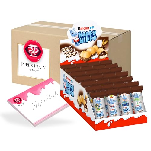 Pere's Candy® Bundle für 28erPack (28 x 20,7g) kinder Happy Hippo Kakao Knusprige Waffelspezialität + Pere's Candy Notepad DIN A7-25 Blatt von PERE’S CANDY