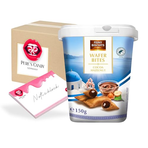 Pere's Candy® Bundle für 3 x Wafer Bites Mini- Waffelröllchen Kakao- Und Haselnussfüllung 150g + Pere's Candy Notepad DIN A7-25 Blatt von PERE’S CANDY