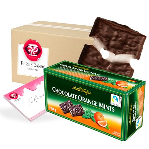 Pere's Candy® Bundle für 3 x Chocolate Orange Mints - Zartbitter Täfelchen Orange Minze 200g + Pere's Candy Notepad DIN A7-25 Blatt von PERE’S CANDY