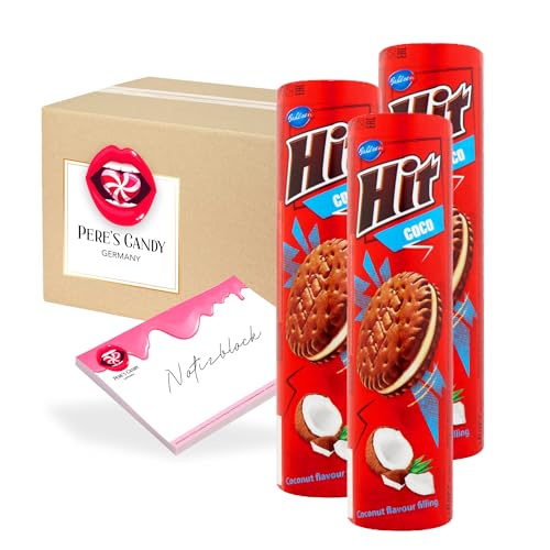 Pere's Candy® Bundle für 3 × Hit Doppelkekse 220g Kokosnuss Crèmeüllung + Pere's Candy Notepad DIN A7-25 Blatt von PERE’S CANDY