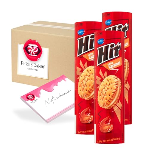 Pere's Candy® Bundle für 3 x Hit Doppelkekse mit Salty Caramel Crèmefüllung 220g + Pere's Candy Notepad DIN A7-25 Blatt von PERE’S CANDY