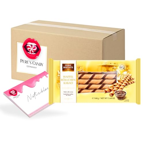 Pere's Candy Bundle für 3 x Kakao Waffelröllchen gefüllt mit köstlicher Creme 160g + Pere's Candy Notepad DIN A7-25 Blatt von PERE’S CANDY
