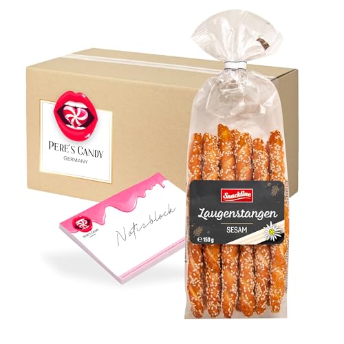 Pere's Candy Bundle für 3 x Laugenstangen Sesam 150g + Pere's Candy Notepad DIN A7-25 Blatt von PERE’S CANDY