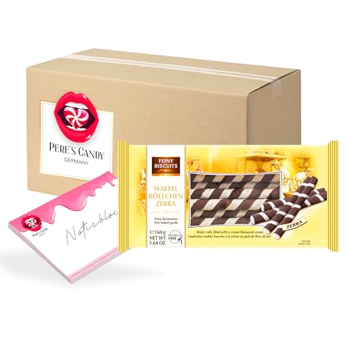 Pere's Candy® Bundle für 3 x Zebra Waffelröllchen gefüllt mit köstlicher Creme 160g + Pere's Candy Notepad DIN A7-25 Blatt von PERE’S CANDY