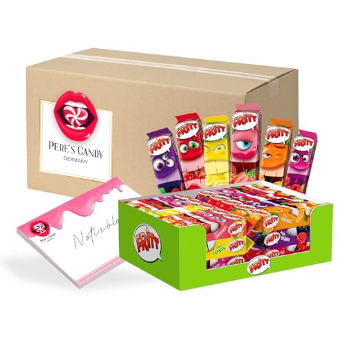 Pere's Candy® Bundle für 30erPack (30 x 70 g) Fritt-Mit Vitamin C Kaubonbon Regalkarton (6 fach sortiert) + Pere's Candy Notepad DIN A7-25 Blatt von PERE’S CANDY