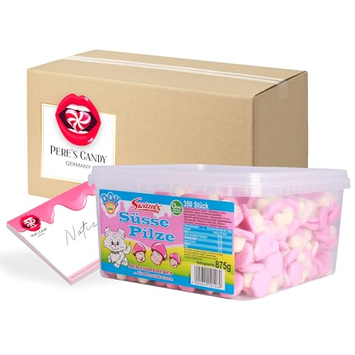 Pere's Candy Bundle für Süße Pilze 875g Schaumzuckerpilze Erdbeergeschmack + Pere's Candy Notepad DIN A7-25 Blatt von PERE’S CANDY