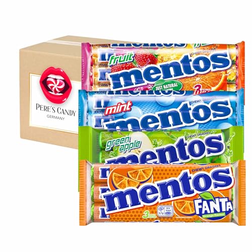 4 x (3 Rollen à 37,5g) Mentos Mix - Fanta, Apfel, Mint, Fruit - Kaubonbon Multipack Kaudragees mit Geschenk von Pere's Candy (Mix) von PERE’S CANDY