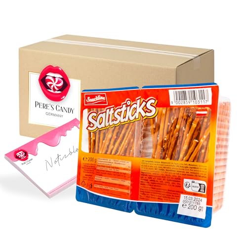 Pere's Candy Bundle für 4 x 200g Salzsticks Laugengebäck in Stangenform Salzstangen + Pere's Candy Notepad DIN A7-25 Blatt von PERE’S CANDY