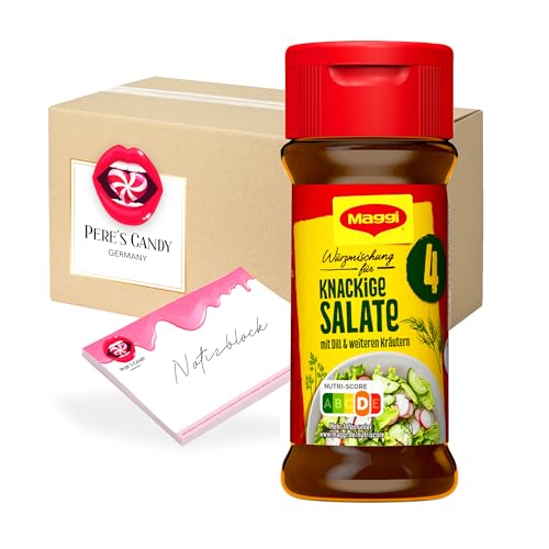 Pere's Candy® Bundle für 4erPack (4ST x 60G) Maggi Würzmischung Nr. 4 knackige Salate + Pere's Candy Notepad DIN A7-25 Blatt von PERE’S CANDY