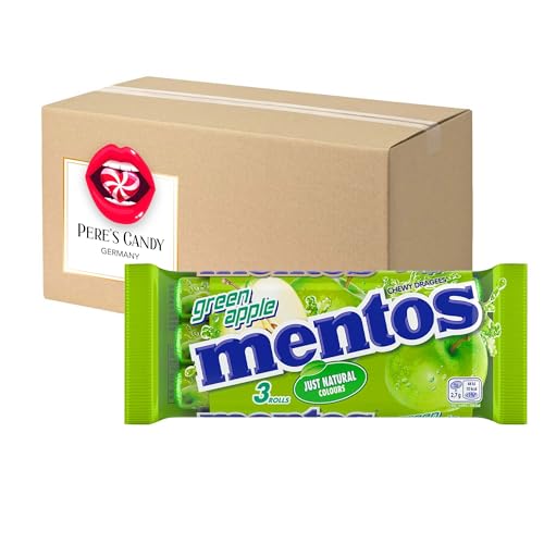 5 x (3 Rollen à 37,6 g) Mentos Apfel Kaubonbon Multipack Kaudragees mit Geschenk von Pere's Candy von PERE’S CANDY