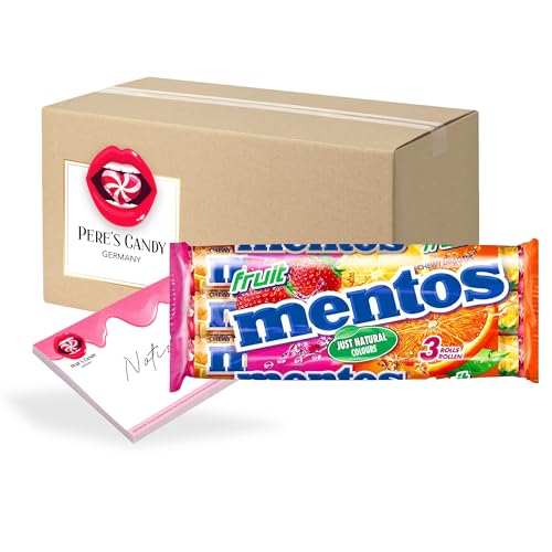 Pere's Candy® Bundle für 5 x (3 Rollen à 38g) Mentos Frucht Kaubonbon Multipack Kaudragees + Pere's Candy Notepad DIN A7-25 Blatt von PERE’S CANDY