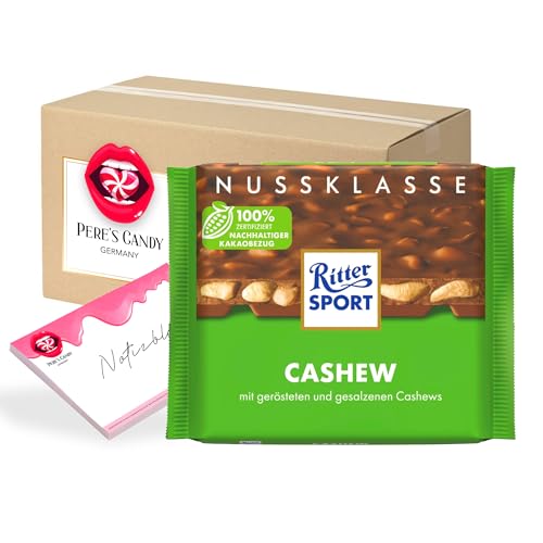 Pere's Candy Bundle für 5 x 100g Cashew Tafel Schokolade + Pere's Candy Notepad DIN A7-25 Blatt von PERE’S CANDY